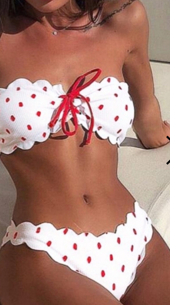 Polka Dot Tie Strapless Bikini Set